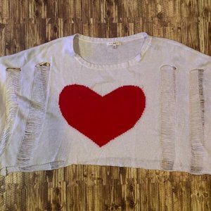 Boutique Cropped Distressed Heart Sweater